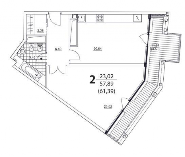 Планировка ЖК PRIZMA, 23.02 м2