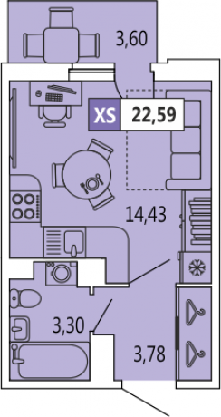Планировка ЖК 4YOU, 14.43 м2