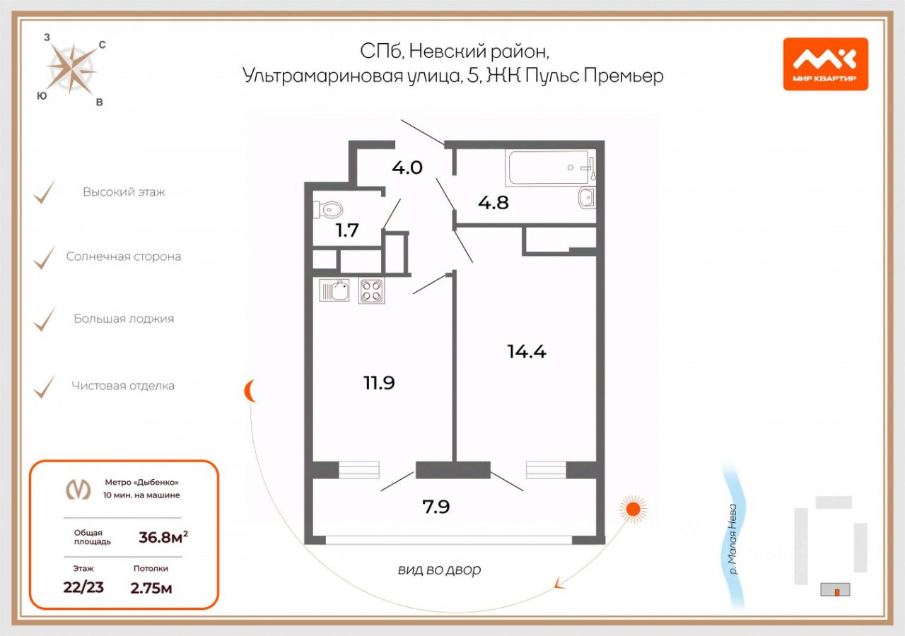 Продажа 1-комн квартиры на вторичном рынке улица Ультрамариновая, 5