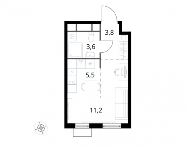 Планировка ЖК 1-й Химкинский, 16.7 м2