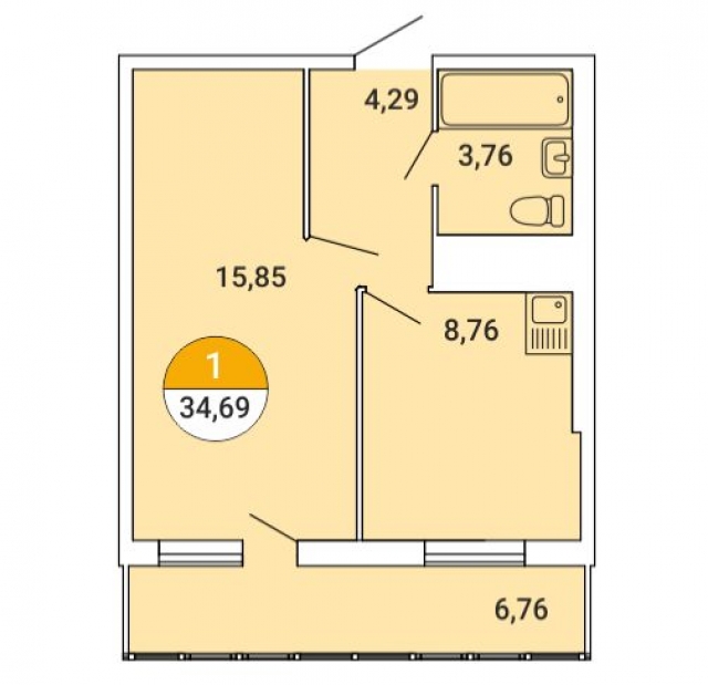 Планировка ЖК 4YOU, 15.85 м2