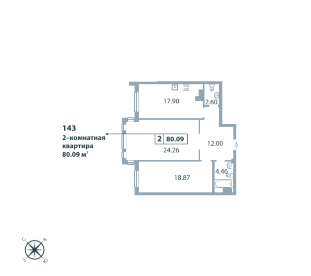 Планировка ЖК Дом на Дворянской, 43.13 м2