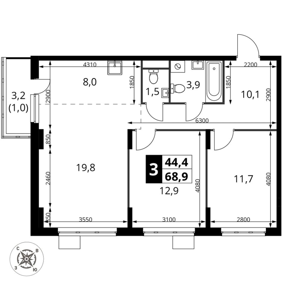 Продажа 3-комн квартиры в новостройке д. Сапроново, д. 1