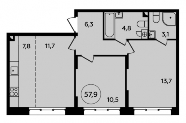 Планировка ЖК Скандинавия, 24.2 м2