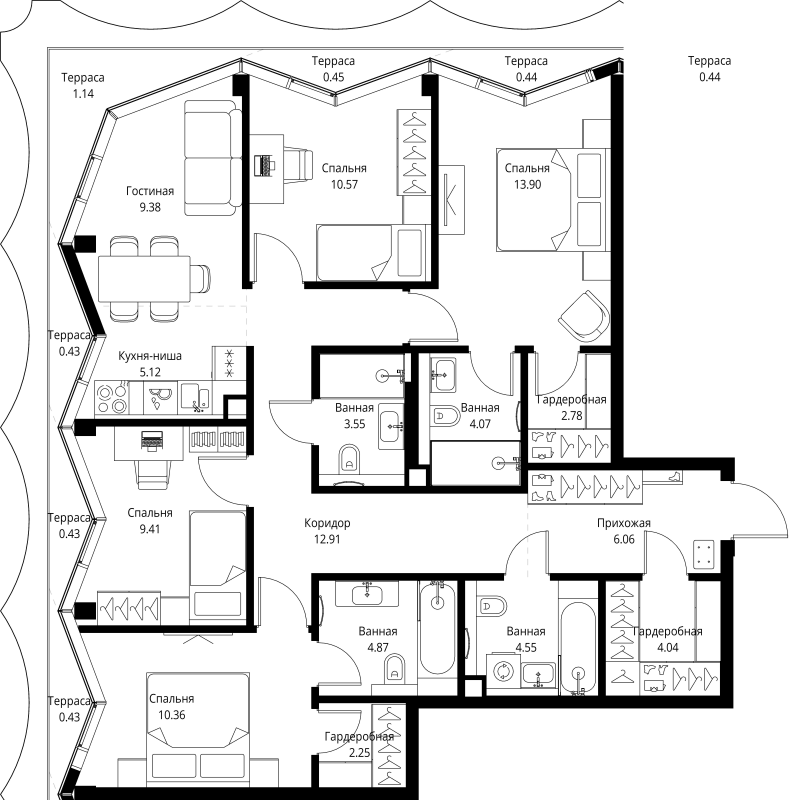 Продажа 4-комн квартиры в новостройке Москва г., Мира пр-кт,  к. 1
