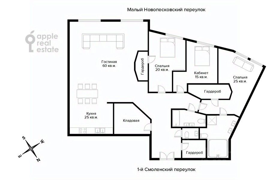 Аренда 4-комн квартиры на вторичном рынке Малый Новопесковский переулок, 8
