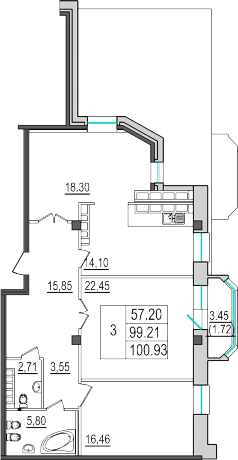 Планировка ЖК 4-ая Советская, 9, 57.2 м2