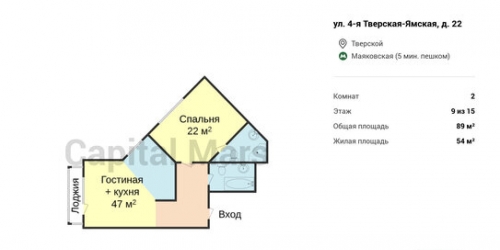 2-комн квартира Тверская-Ямская 4-я ул,  д. 22