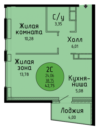 Планировка ЖК Хлебникoff, 24.06 м2