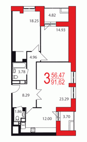 Планировка ЖК Яуза парк, 56.47 м2