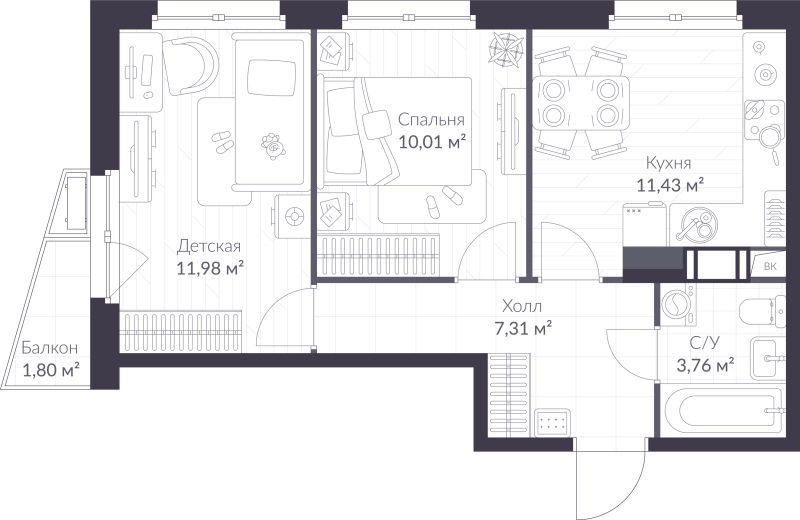 Продажа 2-комн квартиры в новостройке Сертолово г., Дмитрия Кожемякина ул.,  к. 7