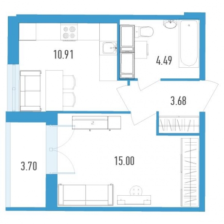 Планировка ЖК Магеллан, 15 м2