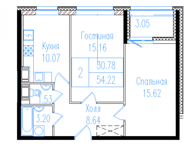 Планировка ЖК Дом-Мегалит на Неве, 30.78 м2