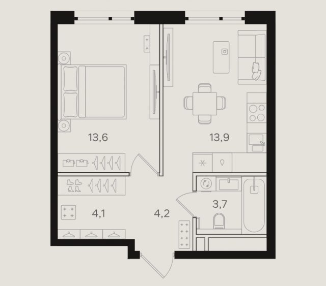 Планировка ЖК Мангазея на Речном, 13.6 м2