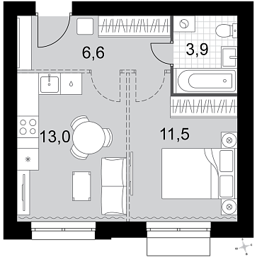 Продажа 1-комн квартиры в новостройке Докукино д., Цветочная ул.,  к. 1.1
