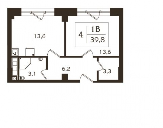 Планировка ЖК Docklands, 13.6 м2