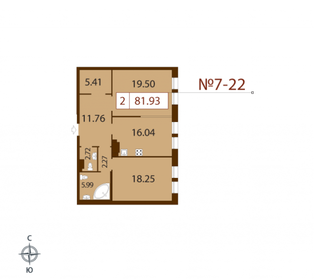 Планировка ЖК Русский дом, 37.75 м2
