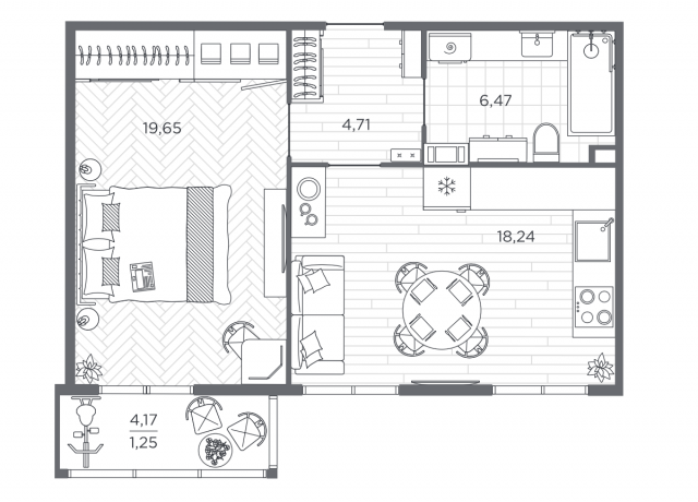 Планировка ЖК BAKUNINA 33, 19.65 м2