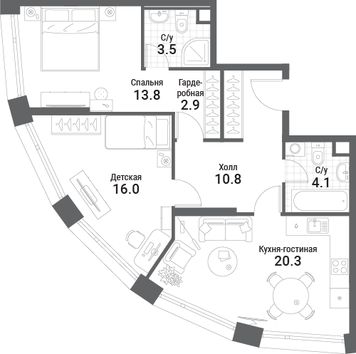 Продажа 2-комн квартиры в новостройке Москва г., Проектируемый проезд № 7024,  к. 3