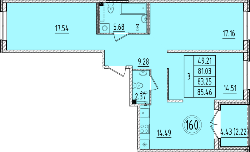 Продажа 3-комн квартиры в новостройке Шушары п., Кокколевская ул.,  к. 1