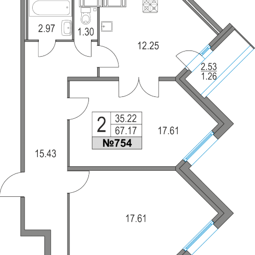2-комн квартира Россия, Богатырский пр., д.2А