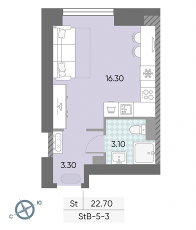 Планировка ЖК Обручева 30, 16.3 м2