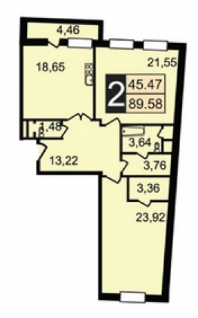 Планировка ЖК Мыс Первый, 45.7 м2