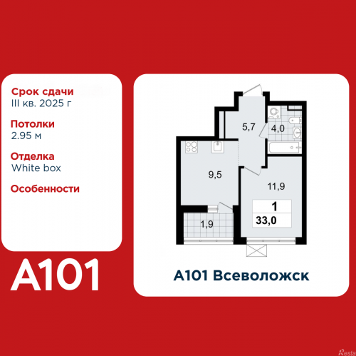 1-комн квартира Всеволожск, микрорайон Южный, 1.3