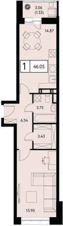 Планировка ЖК Преображенская площадь, 15.93 м2