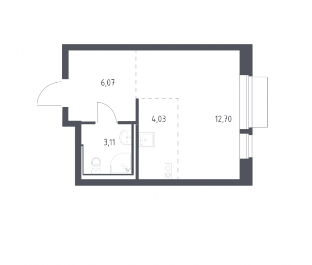 Планировка ЖК Квартал Западный, 16.73 м2