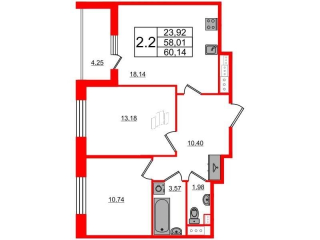 Планировка ЖК Прайм Приморский, 23.92 м2