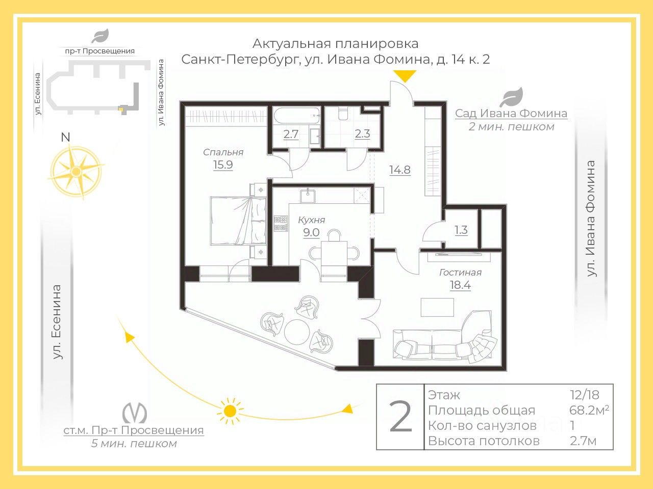 Продажа 2-комн квартиры на вторичном рынке улица Ивана Фомина, 14к2