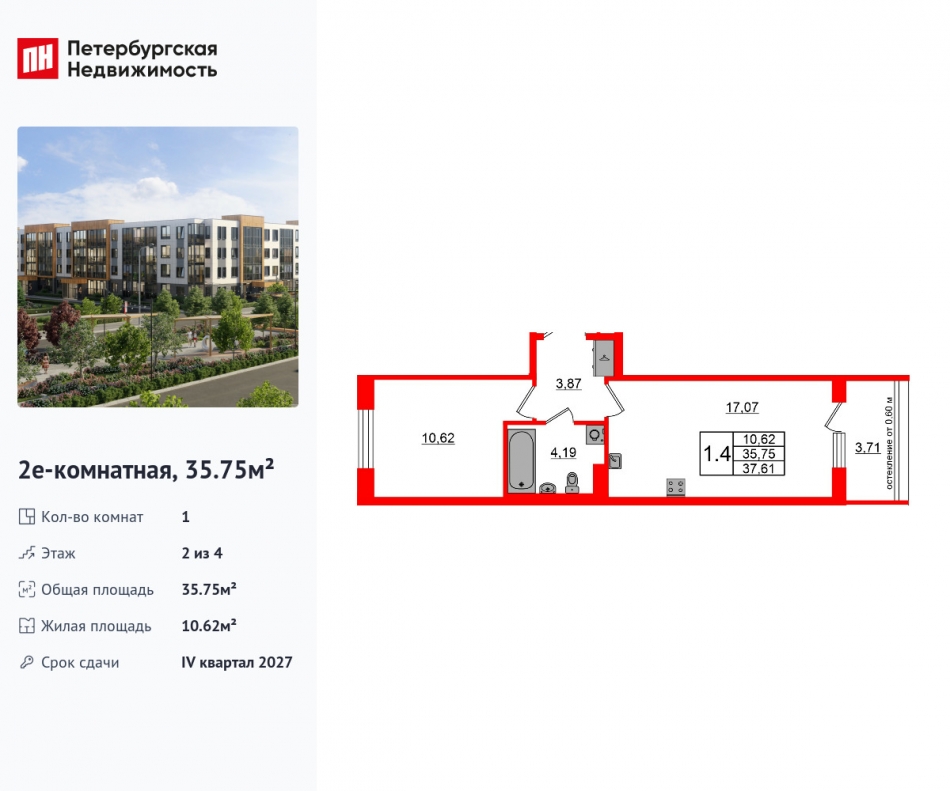 Продажа 1-комн квартиры в новостройке Колпинское шоссе
