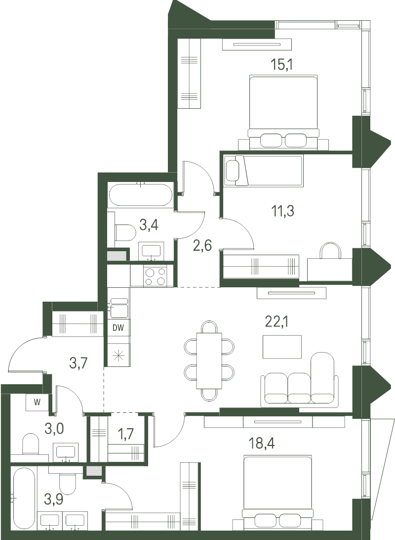 Продажа 3-комн квартиры в новостройке Москва г., Волоколамское ш.,  к. 2.2