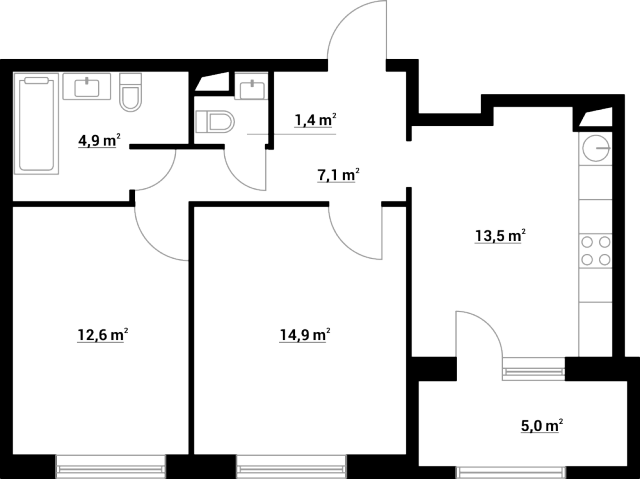 Планировка ЖК Нормандия, 27.5 м2