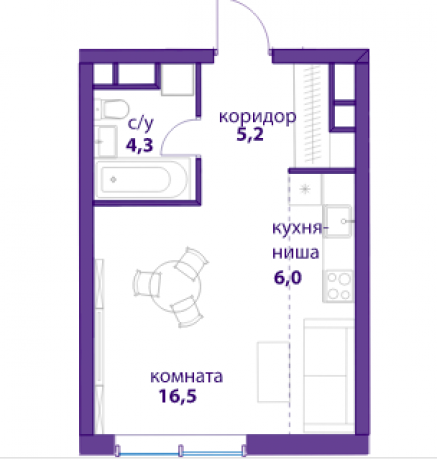 Планировка ЖК Событие, 22.5 м2