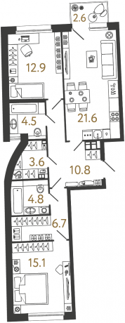 Планировка ЖК Цвет Зеленогорска, 28 м2