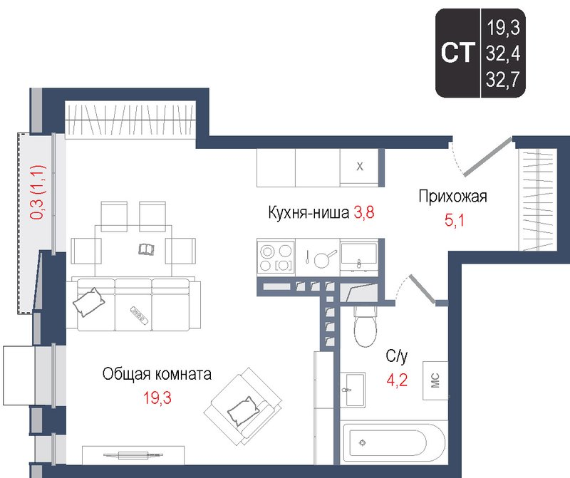 Продажа студии Королёв г.,  к. 1