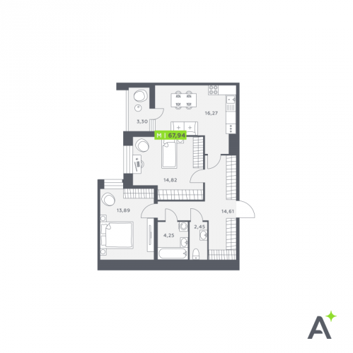 2-комн квартира Янино-1 д., Заводская ул.,  к. 1