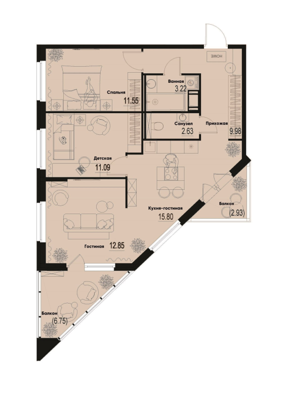Продажа 2-комн квартиры в новостройке Мурино п., Ручьёвский пр-кт,  к. 2-2