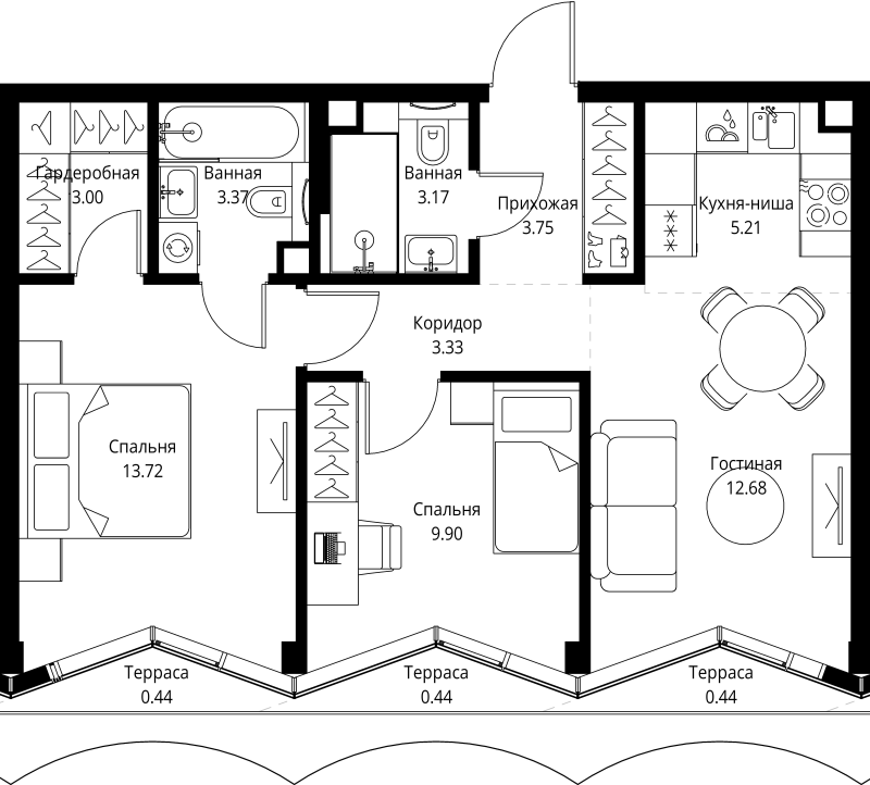 Продажа 2-комн квартиры в новостройке Москва г., Мира пр-кт,  к. 1