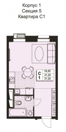 Планировка ЖК Атлантис, 16.5 м2