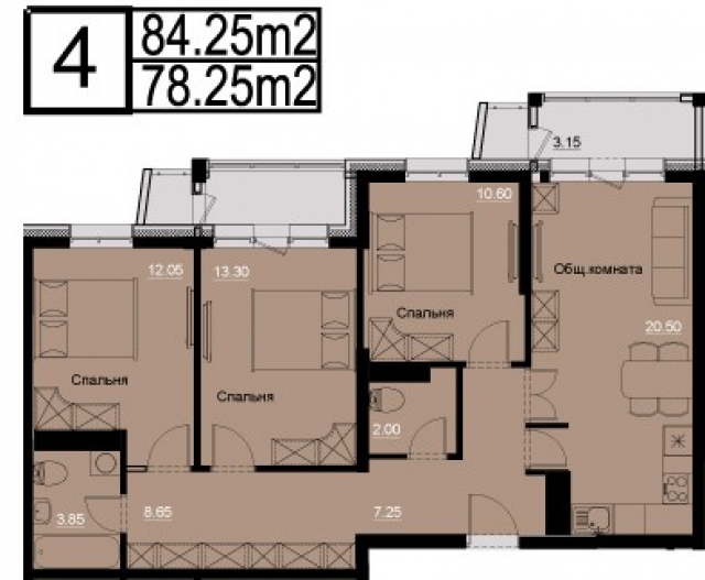 Планировка ЖК Новый Эдем, 35.95 м2