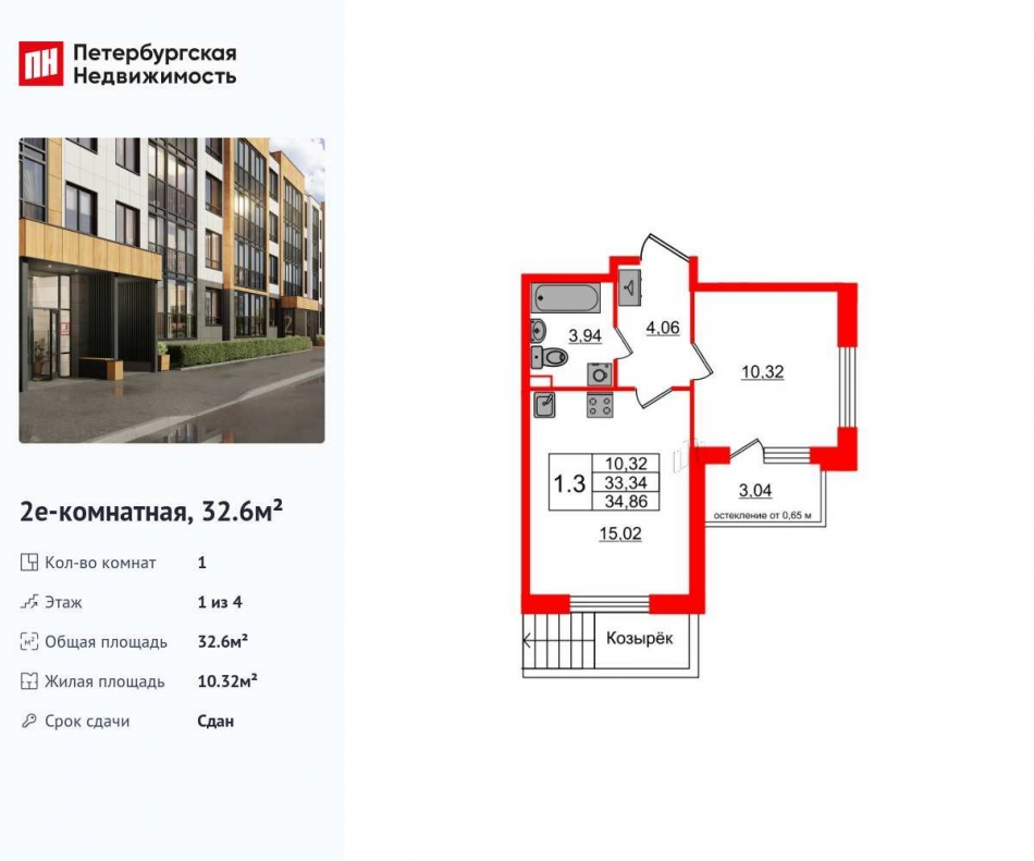 Продажа 1-комн квартиры в новостройке Колпинское шоссе