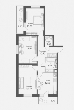 Планировка ЖК Аквилон Park, 42.6 м2