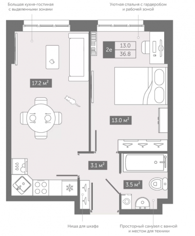 Планировка ЖК Zoom на Неве, 13.0 м2