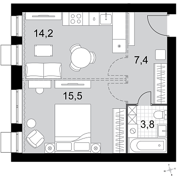 Продажа 1-комн квартиры в новостройке Докукино д., Цветочная ул.,  к. 1.1