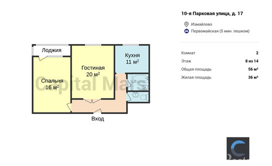 Аренда 2-комн квартиры на вторичном рынке Парковая 10-я ул,  д. 17