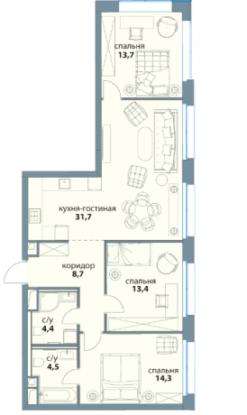 Планировка ЖК Событие, 41.4 м2
