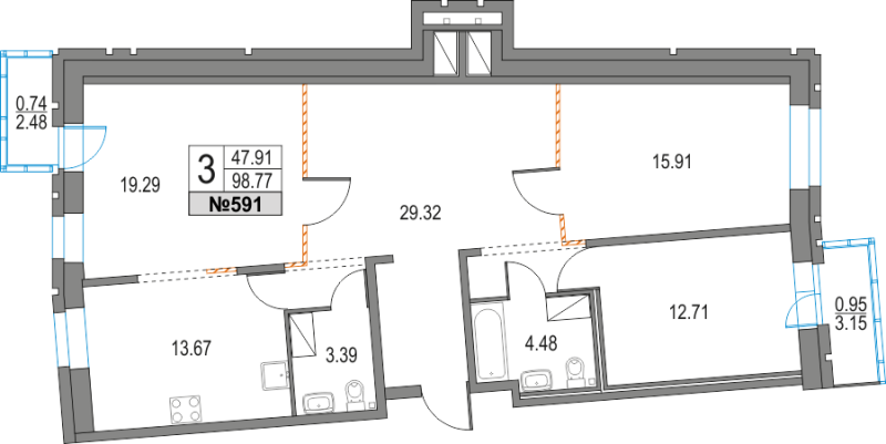 Продажа 3-комн квартиры в новостройке Санкт-Петербург г., Коломяжский пр-кт,  к. 41
